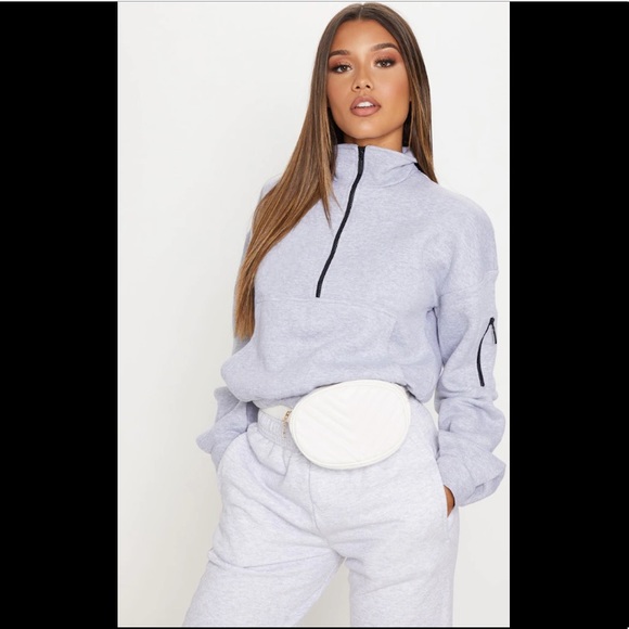 PrettyLittleThing Tops - PrettyLittleThing Recycled Ash Gray Oversized Zip Front Sweat